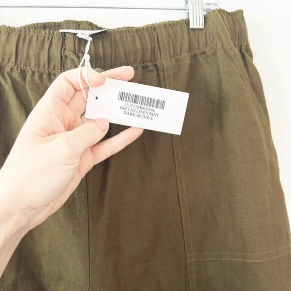 NWT Reformation Declan Linen Pants in Dark Olive, Size Large - Picture 11 of 12